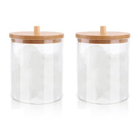 (Net) Round Cotton Swab Holder With Bamboo Lid