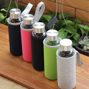 Transparent Glass Water Sport Bottle with Stainless Steel Lid