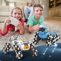 (Net) Robot Dog RC Stunt Car 360 Degree Rotating Remote Dog With Spraying Light 8WD