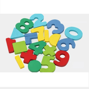 Wooden Interlocking Toy House With Numbers Geometric Shapes And Signs