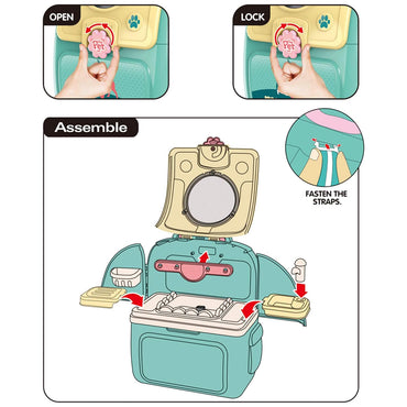 2-in-1 Aqua Yellow Animal Cat And Dog Bag Pretend Play Pet Care Set