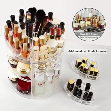 Makeup organizer 360 Degree Rotating Adjustable Display Box Suitable For Jewelry Makeup Brushes Lipsticks And More Clear Transparent