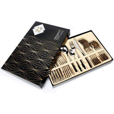 ( NET) Silverware Set Stainless Steel Flatware Silverware Set with Premium Gift box 24 pcs ( Silver)