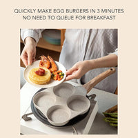 4 Hole Nonstick Egg Hamburger Frying Pan, Versatile Mini Omelette Pan with Handle, Pancake Pan,Easy Release, Easy Cleaning,Perfect for Home Cooking