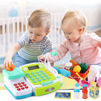 Cash Register with Microphone, Play Money, Pretend Role Play Shopping Food Toys