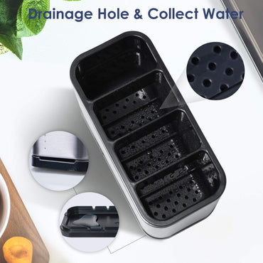 Utensil Crock Holder Caddy Organizer 4 Divider Drip Tray for Kitchen Countertop Stainless Steel ABS Anti Slip Scratch Rustproof