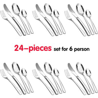 ( NET) Silverware Set Stainless Steel Flatware Silverware Set with Premium Gift box 24 pcs ( Silver)
