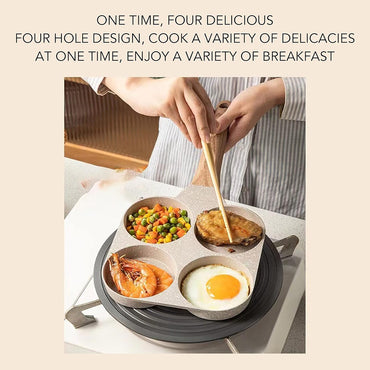 4 Hole Nonstick Egg Hamburger Frying Pan, Versatile Mini Omelette Pan with Handle, Pancake Pan,Easy Release, Easy Cleaning,Perfect for Home Cooking