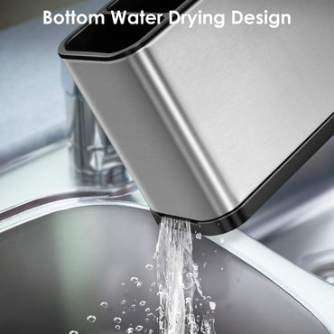 Utensil Crock Holder Caddy Organizer 4 Divider Drip Tray for Kitchen Countertop Stainless Steel ABS Anti Slip Scratch Rustproof