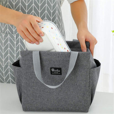 Portable Insulated Lunch Bag with Dual Side Pockets Thermal Lunch Tote Bag for Women Men Adults for Work Picnic School Office