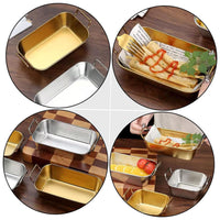 (NET) Food Serving Tray with Handle Gold Plate 21x25x6CM
