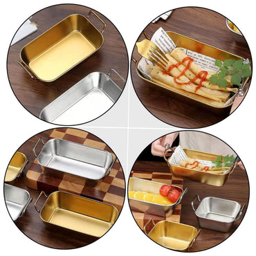 (NET) Food Serving Tray with Handle Gold Plate STAINLESS STEEL 28x35x6 CM