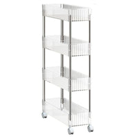 (Net) Transparent Acrylic Bookshelf Floor Standing Shelf Rack Movable with Wheels Snack Cart Sundries Organizing Holders With 4 Layers / 842311 / 8661-4