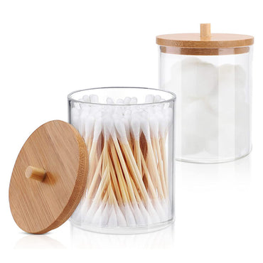 (Net) Round Cotton Swab Holder With Bamboo Lid