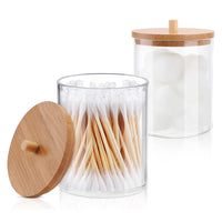 (Net) Round Cotton Swab Holder With Bamboo Lid