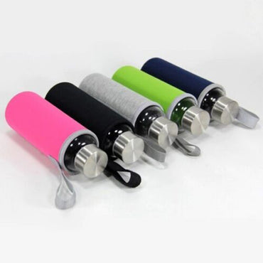 Transparent Glass Water Sport Bottle with Stainless Steel Lid