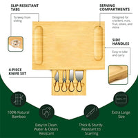 (NET) Home Bamboo Rectangular Wooden Serving Tray Board Set with Cutlery in Slide-Out Drawer