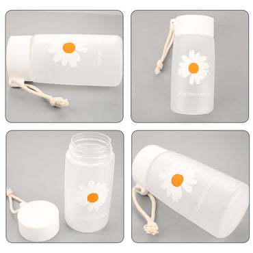 (NET) Small Transparent Plastic Water Bottles for Girls Creative Frosted Drink Kawaii Water Bottle with Portable Travel Tea Cup