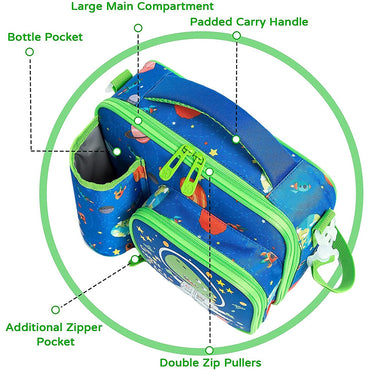 (NET) Insulated Lunch Box for Kids Reusable Cute Tote Bag With Bottle Holder For School / 22049-D