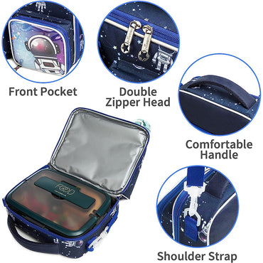 (NET) Astronaut Insulated Lunch Bag With Snack Pocket Bottle Holder Leakproof Reusable / 22049-A