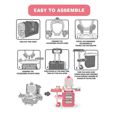 (Net) 3-in-1 Pink Dressing Table Beauty Makeup Set for Girls