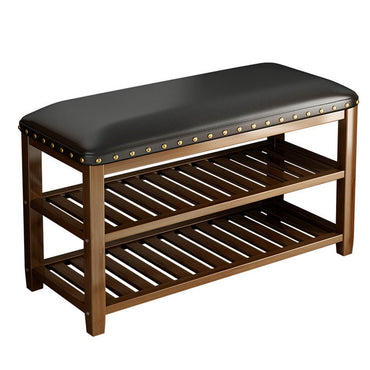 (Net)3-Tier Bamboo Shoe Rack Bench with Leather Seat - Your Stylish and Eco-Friendly Shoe Storage Solution / 003883