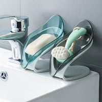 (net) Soap Holder Drain Portable Soap Box Leaf Shape Plastic