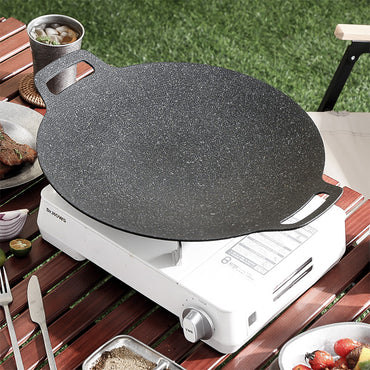 Aluminum Raffinate Outdoor Food BBQ Round Non Stick Griddle Grill Pan 39.5x38 CM