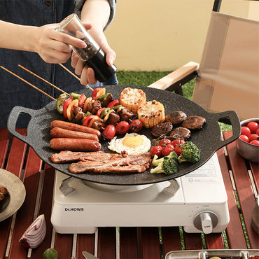 Aluminum Raffinate Outdoor Food BBQ Round Non Stick Griddle Grill Pan 39.5x38 CM