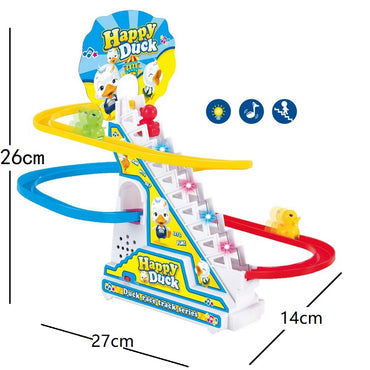 (NET) Happy Duck Slide Toy Set Funny Automatic Stair-Climbing Duck Cartoon Race Track Set (616-3A)