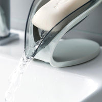 (net) Soap Holder Drain Portable Soap Box Leaf Shape Plastic