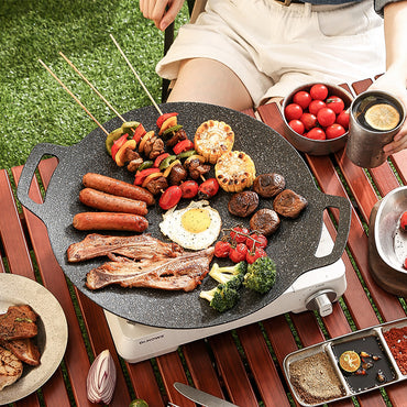 Aluminum Raffinate Outdoor Food BBQ Round Non Stick Griddle Grill Pan 36X36 CM