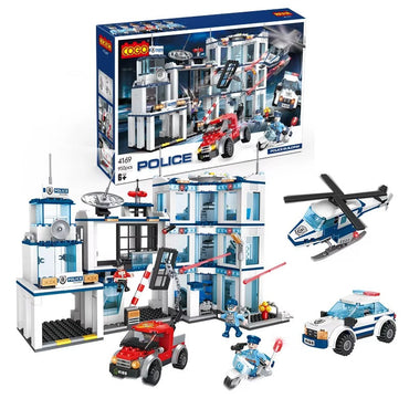 Build Block Bricks Police Station Helicopter Building Blocks Toy Set