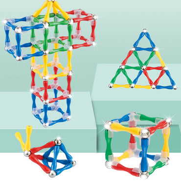 Magnet Stick and Balls construction Magnetic Bars Metal Balls Satisfaction Extreme Pressure Relief Magnetic Games 128 pcs