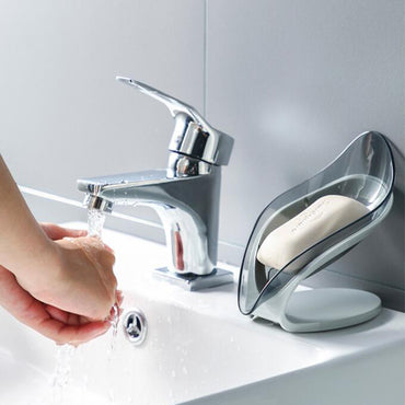 (net) Soap Holder Drain Portable Soap Box Leaf Shape Plastic