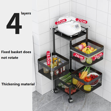 (Net) 4 Layer Square Basket Kitchen Rotating Storage Rack Storage Rack Fruit Vegetables Metal Storage Cages With Wheels Cart