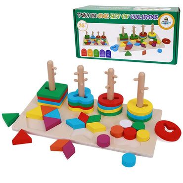 2 in 1 Matching Geometric Wooden Set Of Columns