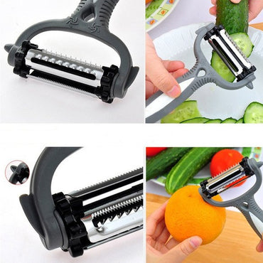 3in1 Rotatable Peeler for Fruits and Vegetables, Serrated, Wavy, Chipping, Cyclone Knife Head (Black) AH19142 / 105150