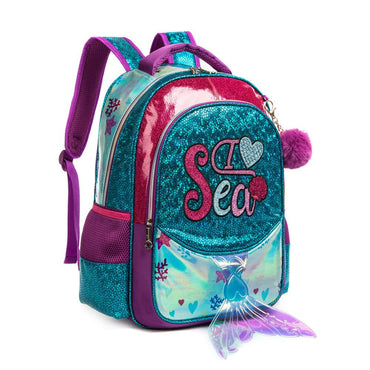 (NET) Eazy Kids-17inch School Bag Lunch Bag Pencil Case Set Of 3 Mermaid Sea - Green / 11505-3