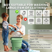 Folding Portable Washing Machine with Bucket Dryer Mini Underwear Washer Barrel Cleaning Socks Baby Clothes Outdoor Travel Home