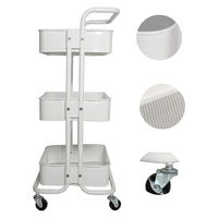 **NET**  3-Tier Metal Rolling Utility Cart with HandleMakeup Cart with Wheels Mobile Storage Serving Organizer for Kitchen Office Bar Salon - White