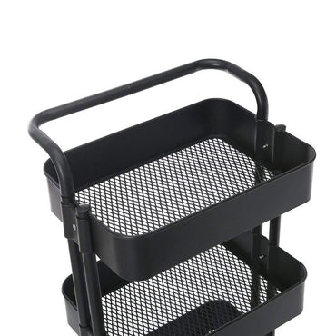 **NET** 3-Tier Metal Rolling Utility Cart with HandleMakeup Cart with Wheels Mobile Storage Serving Organizer for Kitchen Office Bar Salon - Black