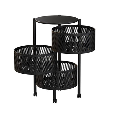(Net) 4 Layer Round Basket Kitchen Rotating Storage Rack Storage Rack Fruit Vegetables Metal Storage Cages With Wheels Cart