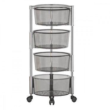 (Net) 4 Layer Round Acrylic Multifunctional Rotary Storage Basket with wheels Transparent Grey