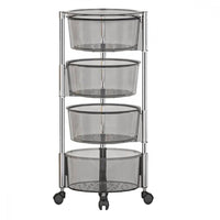 (Net) 4 Layer Round Acrylic Multifunctional Rotary Storage Basket with wheels Transparent Grey