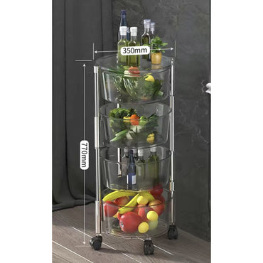 (Net) 4 Layer Round Acrylic Multifunctional Rotary Storage Basket with wheels Transparent Grey