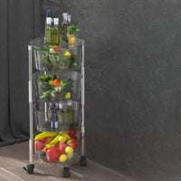 (Net) 4 Layer Round Acrylic Multifunctional Rotary Storage Basket with wheels Transparent Grey