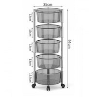 (Net) 5 Layer Round Acrylic Multifunctional Rotary Storage Basket with wheels Transparent Grey