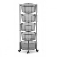(Net) 5 Layer Round Acrylic Multifunctional Rotary Storage Basket with wheels Transparent Grey