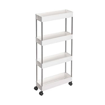 Modern Home 4 Tier Narrow Sliding Storage Organizer Rack for Laundry,Bathroom,Kitchen Rolling Cart (White)